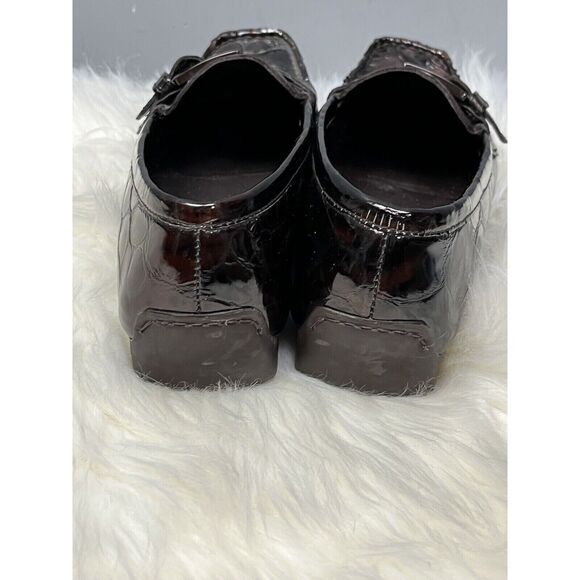 Stuart Weitzman Loafer Womens 5.5 Buckle Croc Embossed Patent Leather Brown - Picture 8 of 9